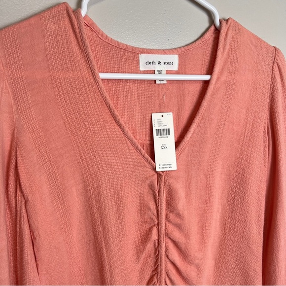 Cloth & Stone NWT Pink Textured Long Sleeve Blouse Size XXS Cotton/Linen Blend - Picture 2 of 7